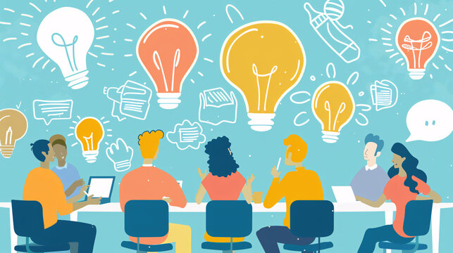 Creative brainstorming session with diverse individuals sharing ideas and insights