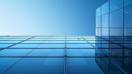 Obraz premium Modern glass building with clear blue sky above, showcasing sleek architecture