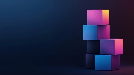 Obraz premium Stacked Geometric Blocks with Gradient Lighting Effects on a Dark Background