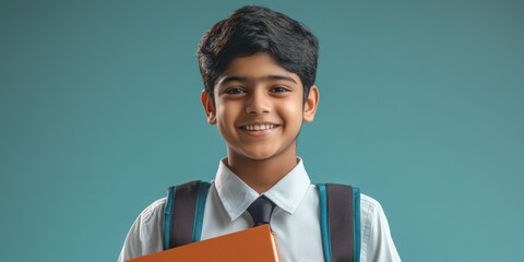 Smiling Teenager in School Uniform with Book