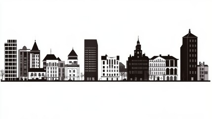 Donetsk city skyline silhouette featuring black buildings against a white background, illustrating key landmarks that highlight the blend of modern and historic architecture for business and tourism
