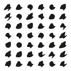 Collection of random abstract black shapes in a grid pattern. Minimalist design for modern creative backgrounds. Perfect for graphic illustrations.