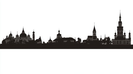 Fototapeta premium Donetsk city skyline silhouette featuring black buildings against a white background, illustrating key landmarks that highlight the blend of modern and historic architecture for business and tourism