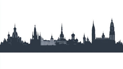 Fototapeta premium Donetsk city skyline silhouette featuring black buildings against a white background, illustrating key landmarks that highlight the blend of modern and historic architecture for business and tourism