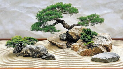 Fototapeta premium Miniature Zen Garden with Bonsai Tree and Rocks