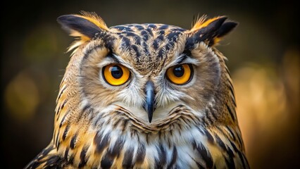 Obraz premium In minimalist photography, the Eurasian Eagle Owl enthralls viewers with its piercing gaze, representing the striking elegance of nature’s remarkable bird in a breathtaking composition.