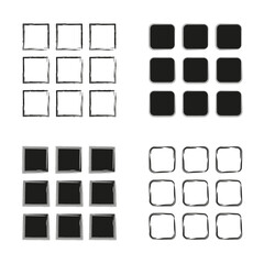 Grid icon. Square outline pattern. Minimal vector grid. Black square shapes.