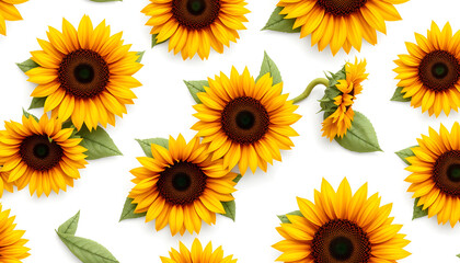 Fototapeta premium Seamless pattern with sunflower on a white background isolated with white highlights, png