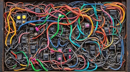A Mess of Electrical Wires and Circuit Breakers in a Box