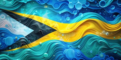 Abstract Bahamas Flag Background for Independence Day Celebration, Vector Illustration, Surreal Design, Colorful Banner