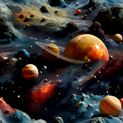 Futuristic Space Pattern with Planets and Orbit Lines