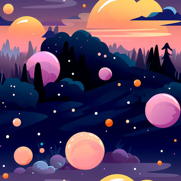 Futuristic Space Pattern with Planets and Orbit Lines