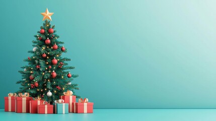 Fototapeta premium Merry Moment and Activities Christmas tree, decorated with gifts, flat design illustration