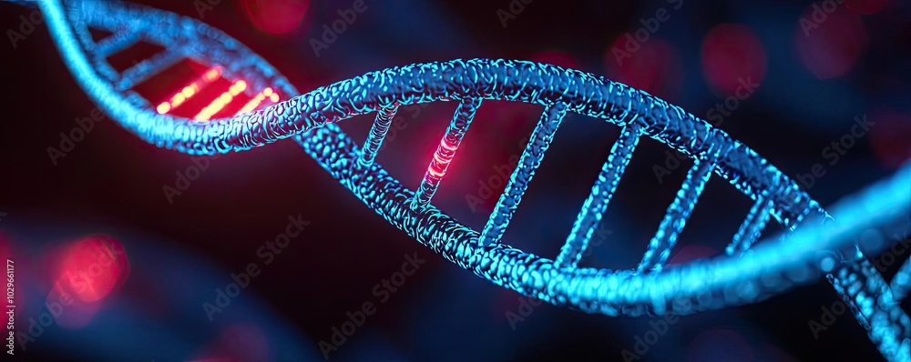 Aufkleber a detailed 3d rendering of a glowing dna strand emphasizing genetic structure and biology.