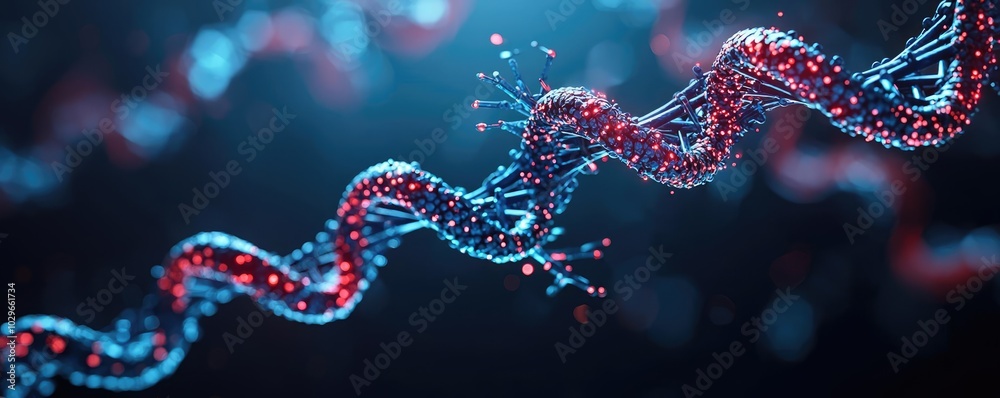 Aufkleber A captivating view of a DNA strand illuminated by vibrant colors, showcasing the complexity of genetic structures in a digital environment.