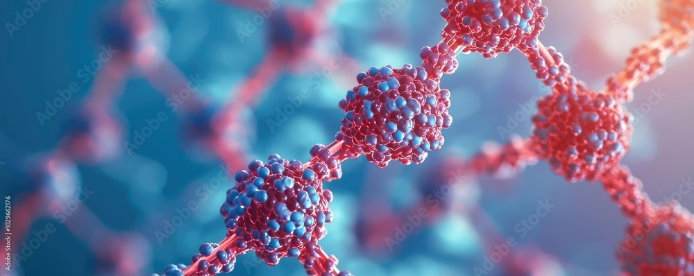 Poster Close-up view of molecular structure showcasing intricate connections in vibrant colors, ideal for science and technology backgrounds.