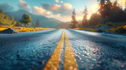 Ultra Realistic Road Scene with Reflections and Nature