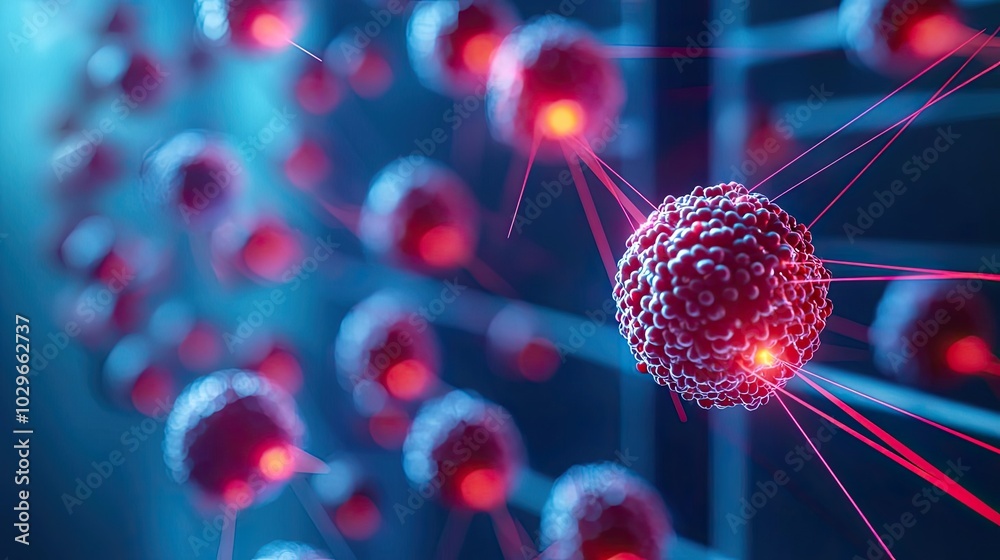 Poster Close-up view of interconnected cells with glowing red elements, representing advanced technology or biological processes.