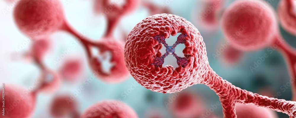 Poster close-up view of a vibrant red cell showcasing intricate details and structures, perfect for scienti