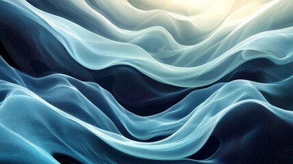 Obraz premium Abstract blue and white flowing waves on a dark background with a soft light at the top.
