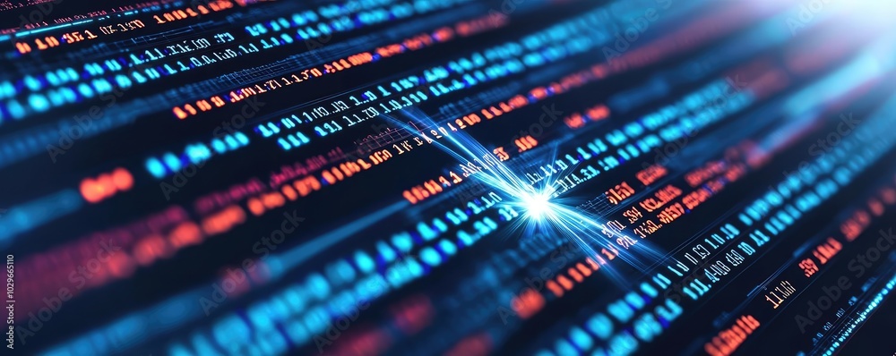 Aufkleber Abstract digital background with glowing binary code lines, showcasing data flow and technology in a futuristic style.