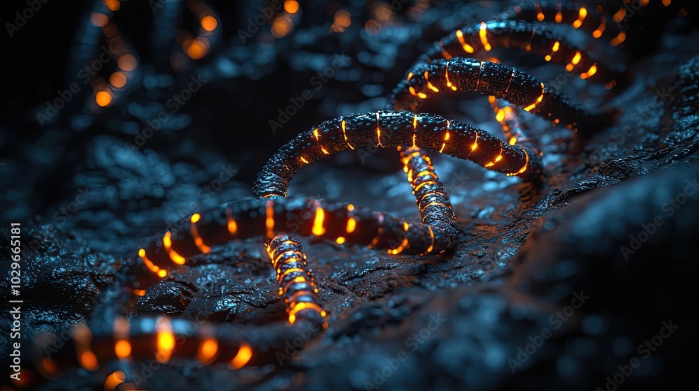 Poster close-up view of glowing molecular structure on a dark background.