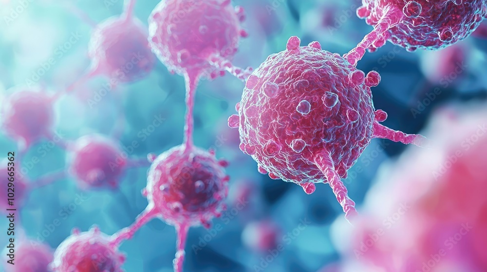 Poster Close-up view of vibrant, microscopic virus structures in a high-tech digital style.