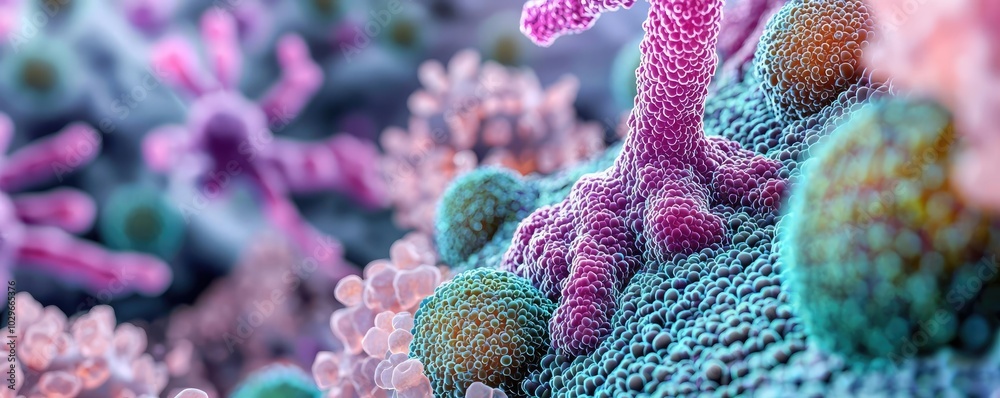 Fototapete vibrant microscopic view of cellular structures with intricate details and textures.