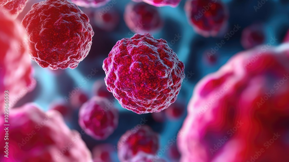 Poster microscopic view of vibrant cells, showcasing their intricate structures and colors in a biological 
