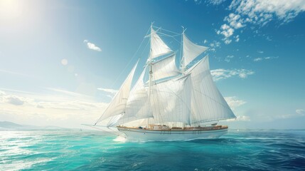 Fototapeta premium Scene is peaceful and serene, as the ship glides through the calm waters