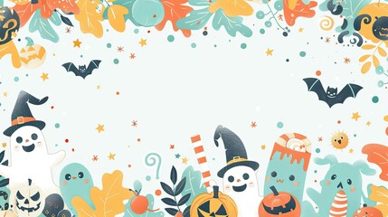 A Halloween themed background with ghosts, bats, and candy canes