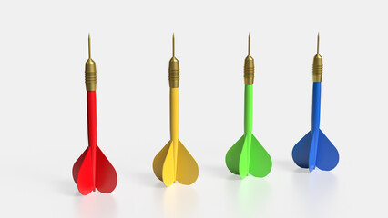 The multi color dart on white background  3d rendering.