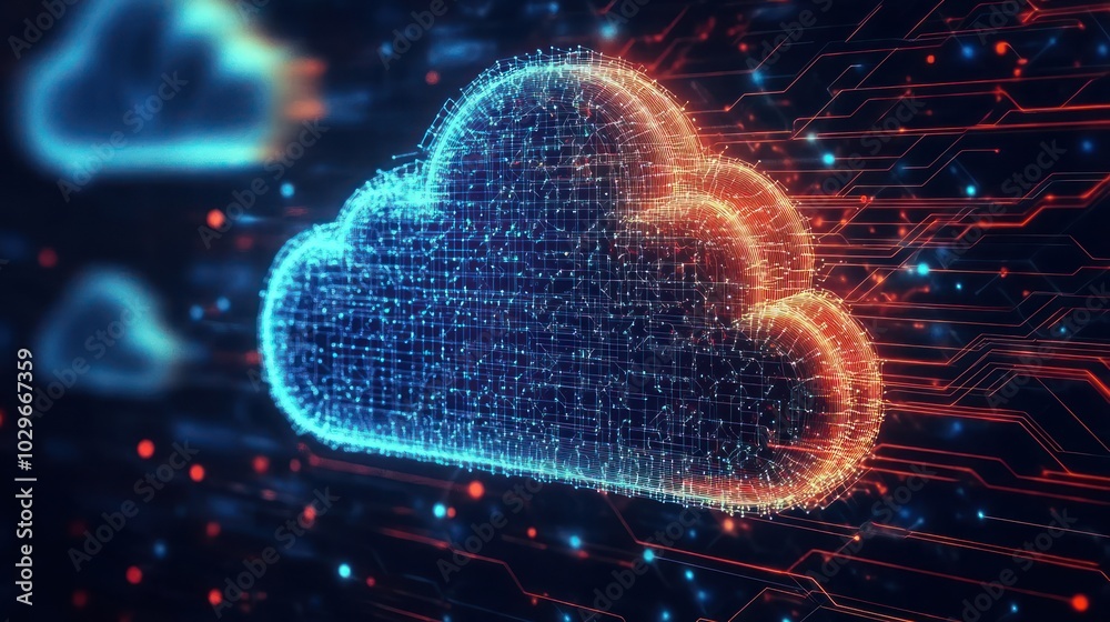 Poster Digital Cloud Symbol on Abstract Circuit Board Background