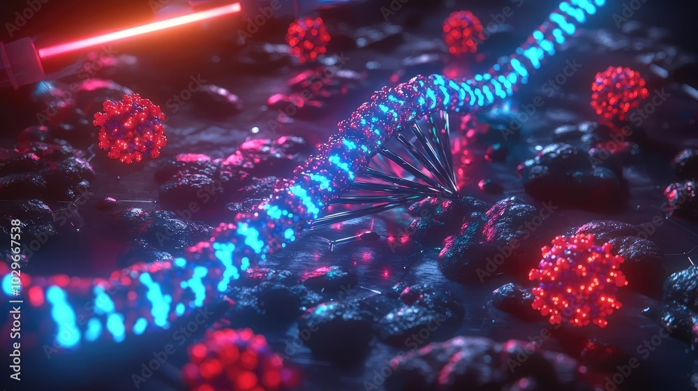 Aufkleber vibrant digital representation of molecular structures and viruses in bright colors.