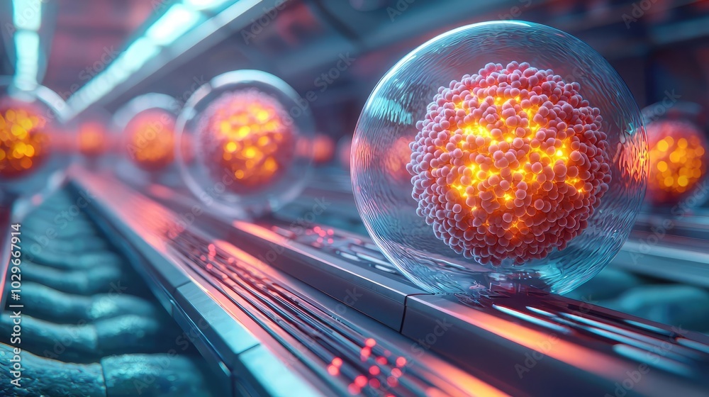 Poster futuristic particles glowing in a high-tech environment, abstract concept.