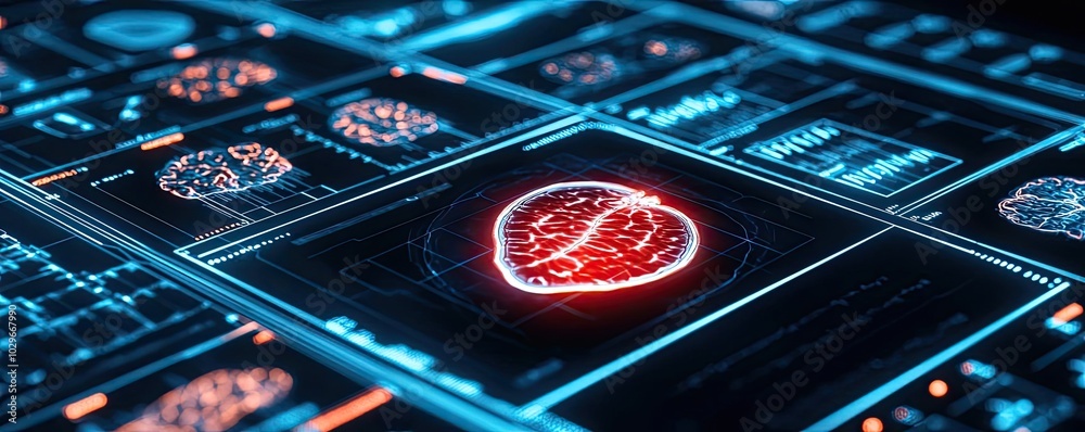 Poster Digital representation of brain scans in a tech-inspired interface