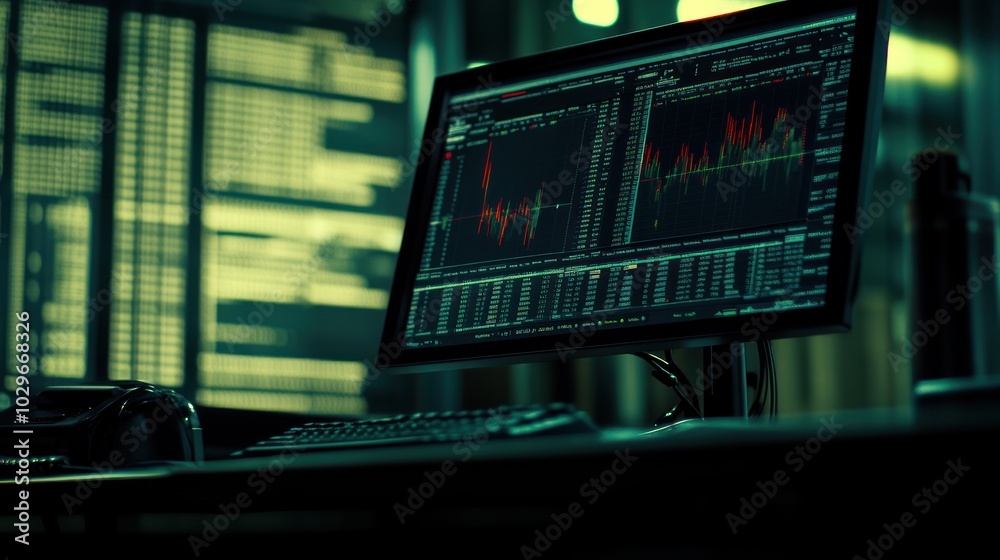 Poster A Computer Monitor Displaying Stock Market Data