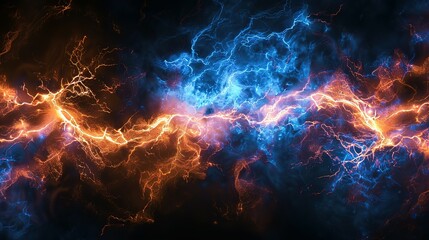 Abstract Art of Intertwined Blue and Orange Electric Arcs