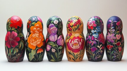Traditional Russian paper cut Matryoshka dolls with detailed floral patterns and vibrant colors, paper cut Matryoshka, traditional Russian decor