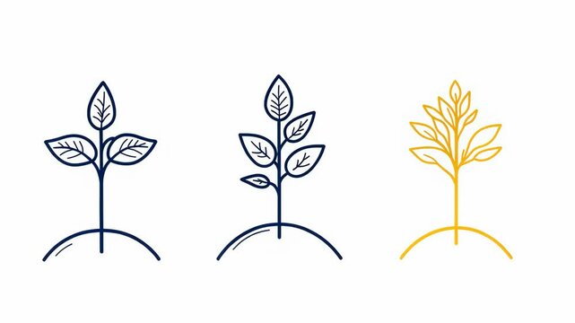 Three stylized plants show stages of growth, from small sprout to mature plant