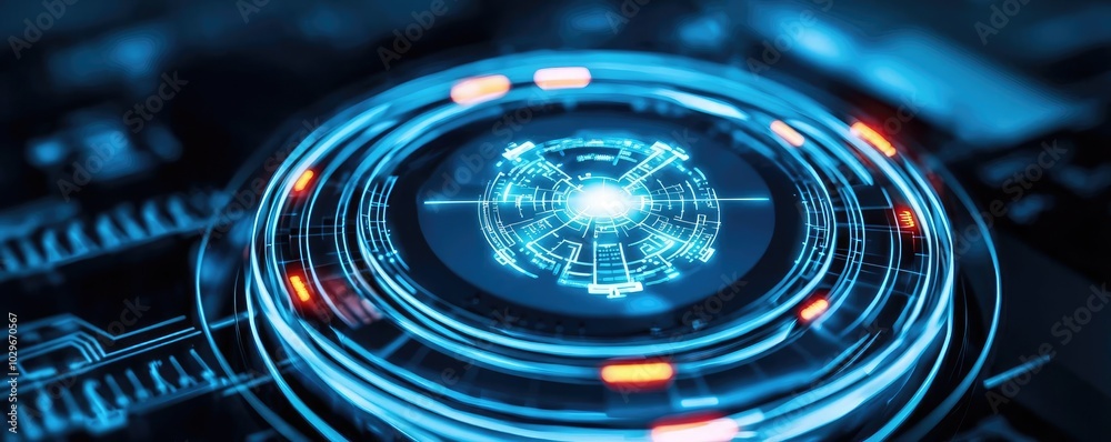 Aufkleber Futuristic digital interface with glowing elements and circular design.