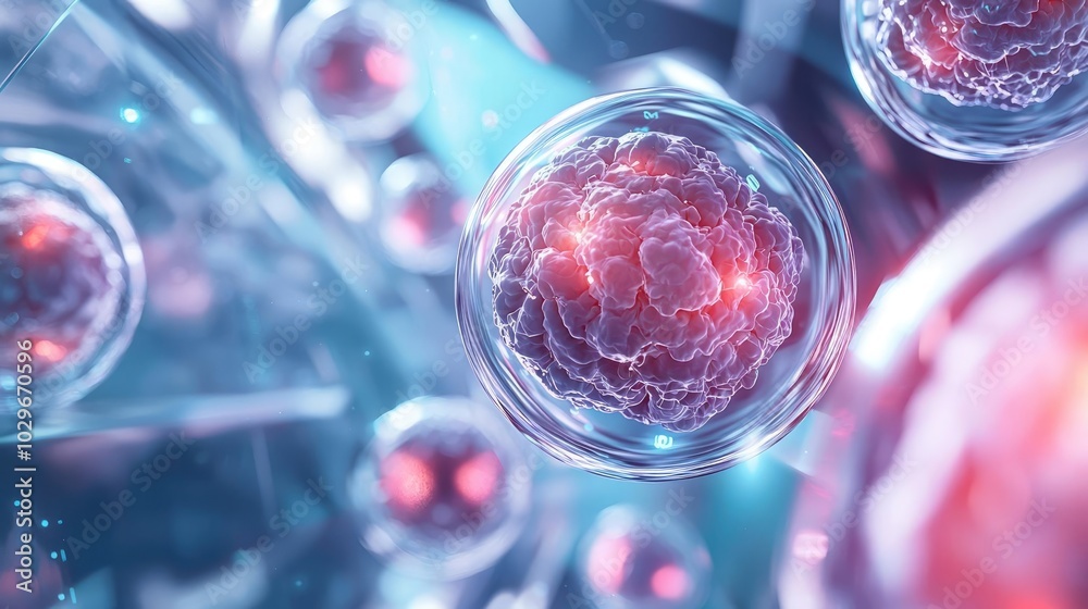 Poster abstract view of cells with vibrant colors and light effects.