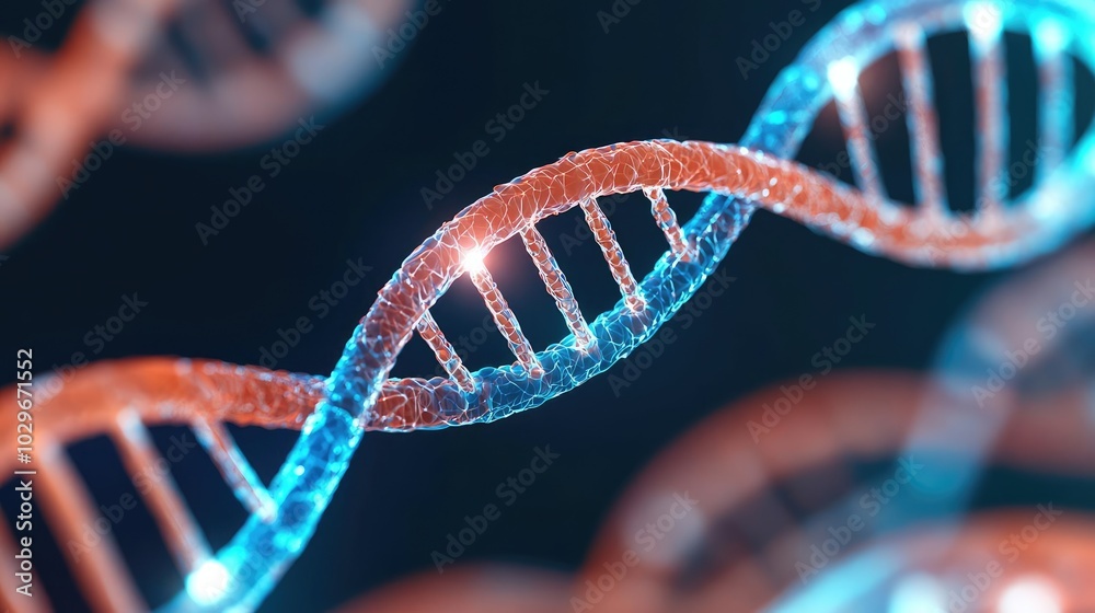 Poster Close-up of a DNA double helix structure on a dark background.