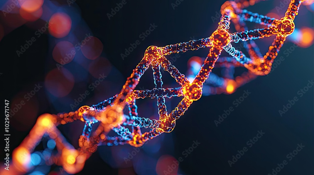 Poster close-up of a colorful dna double helix structure, vibrant and detailed.
