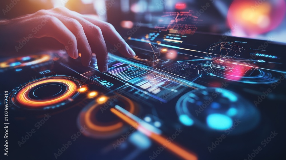 Aufkleber hand interacting with futuristic digital interface