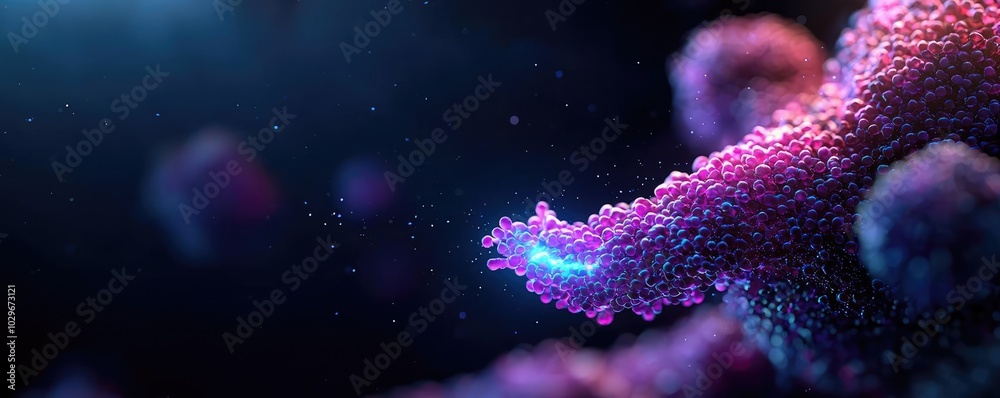 Poster Abstract representation of cellular structures with vibrant colors and glowing elements.