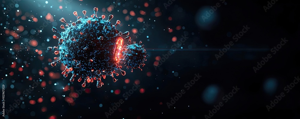 Aufkleber digital illustration of a virus in a microscopic view, dark background.