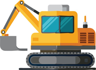 Excavator flat vector illustration on white background. 