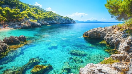 Serene Coastal View with Clear Blue Water