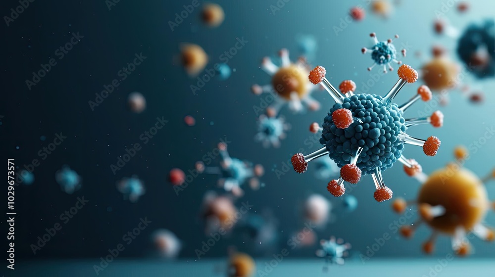 Aufkleber Microscopic view of virus particles in a digital format, isolated on a blurred background.